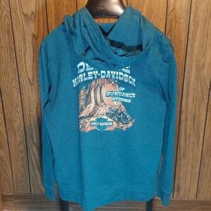 Harley-Davidson Teal Women's Hoodie Full Zip XL Wyoming Grizzly Bear Devils Towe